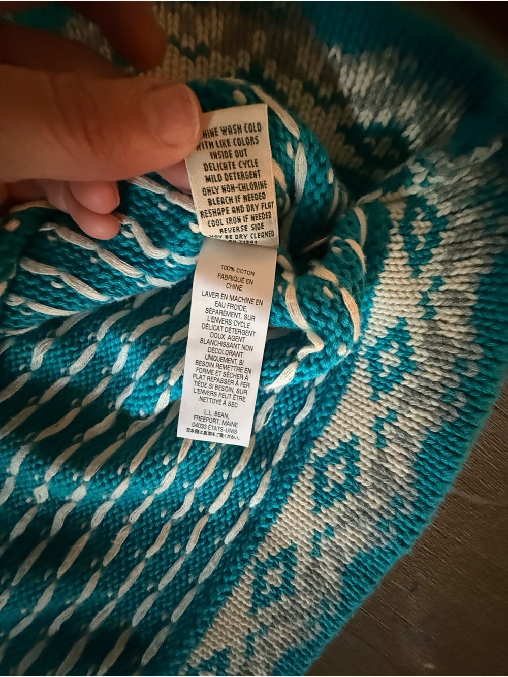 L.L. Bean Fair Isle Nordic Cardigan Sweater 100% Cotton size XL - Picture 6 of 8